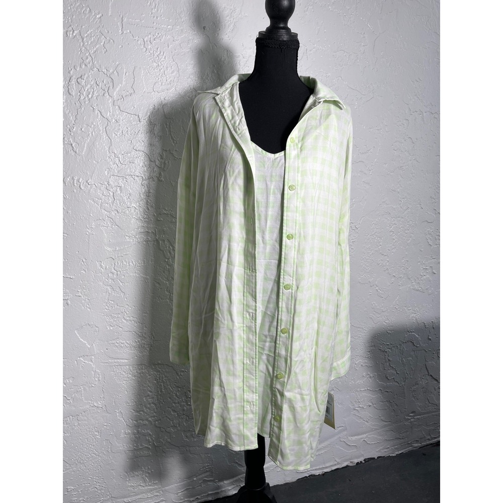 Live To Be Spoiled Green Gingham 2 Piece Shirt Dress Set Size M NWT